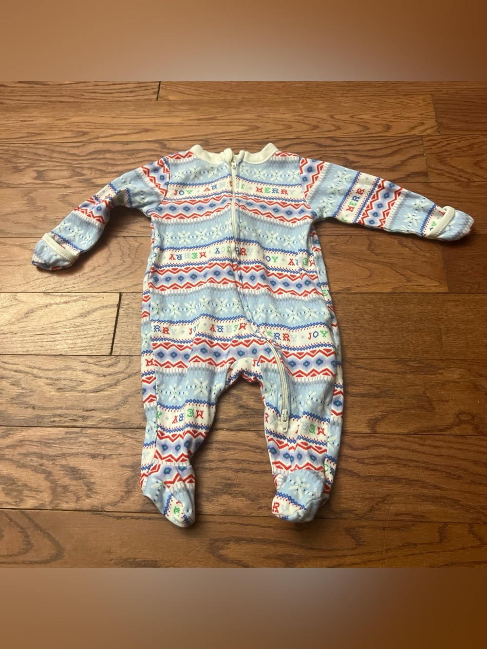 Old Navy Light Blue Fair Isle Zip One-Piece Footed Pajamas